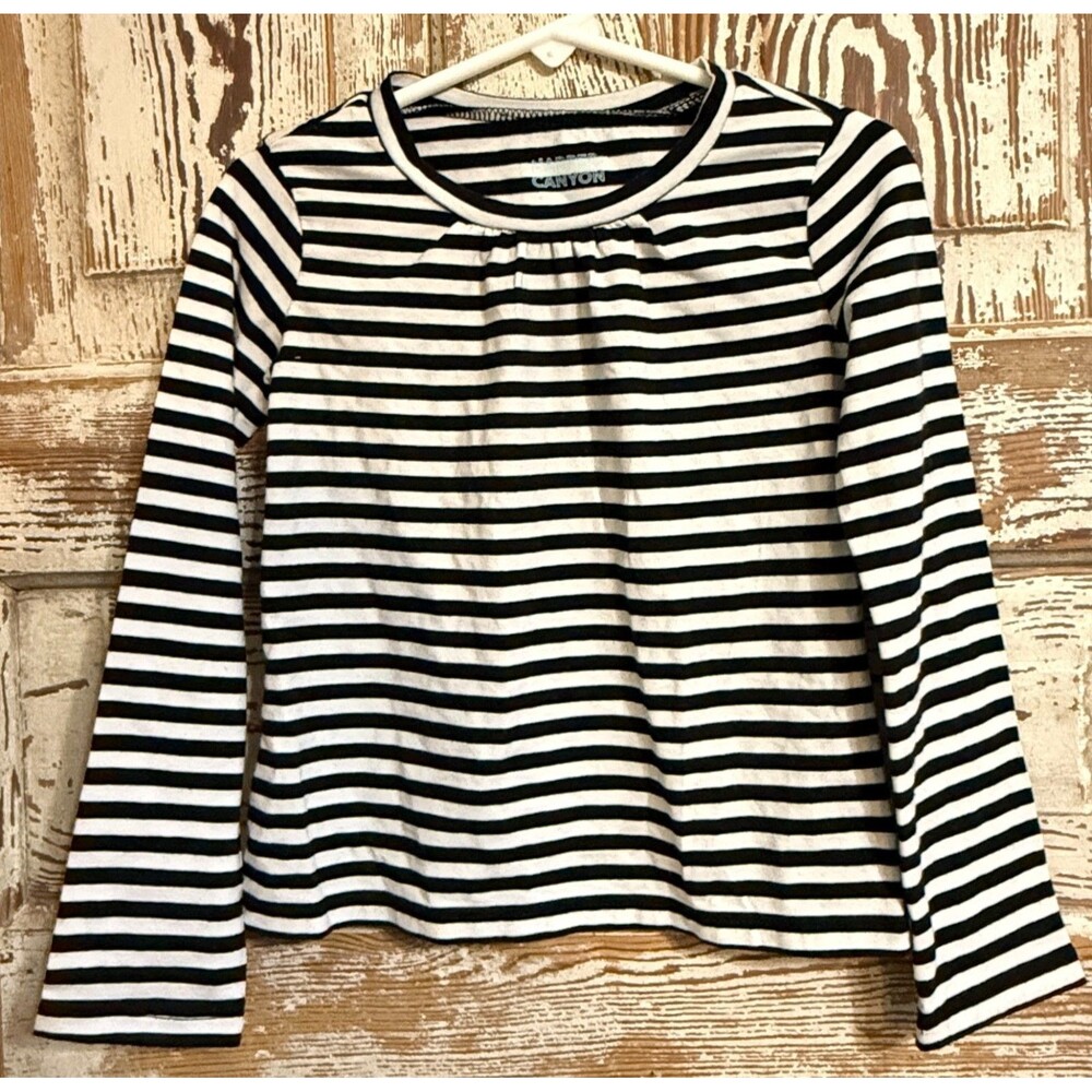 Harper Canyon Girls Striped Long Sleeve T-Shirt - Black White - Size 4